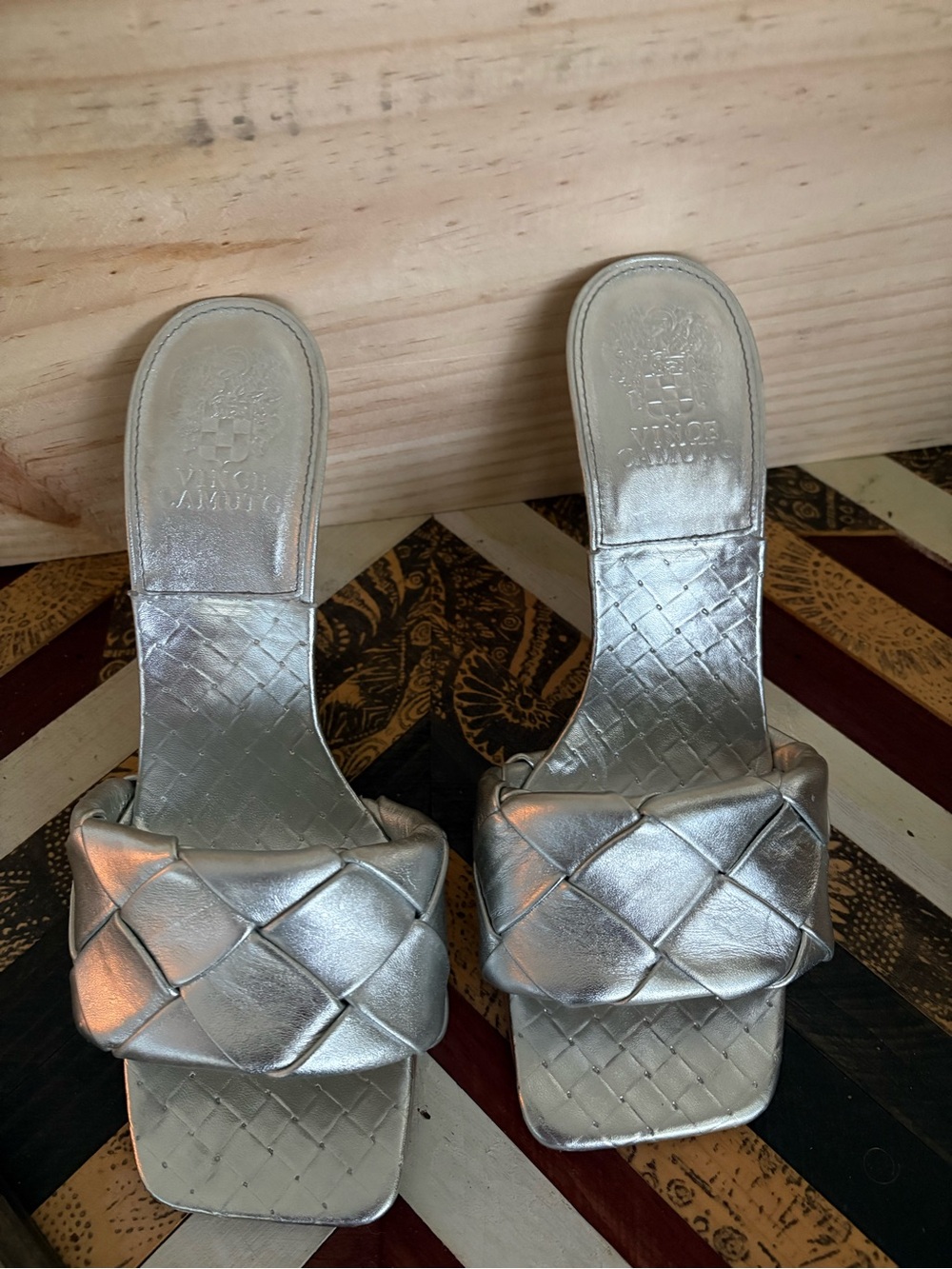 Vince Camuto Metallic Silver Braided Slide Mules